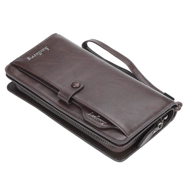 Portefeuille en cuir long pour homme marron foncé