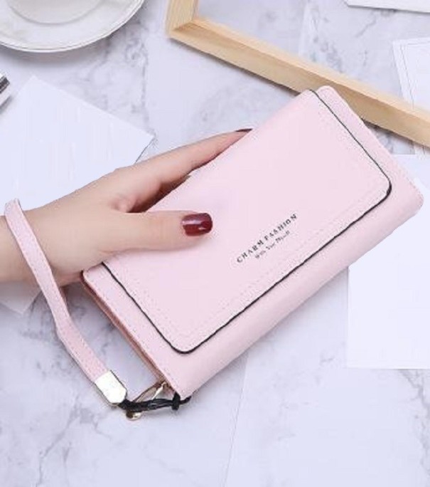 Portefeuille en cuir pour femme avec attache M194 rose