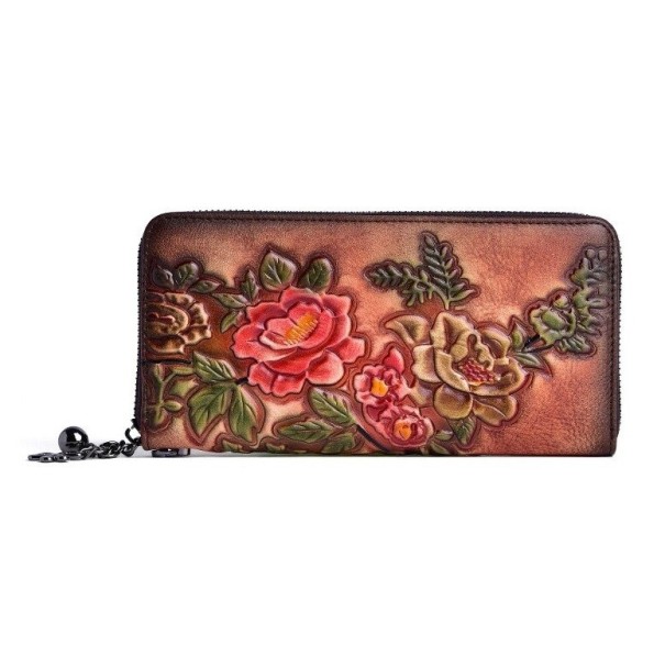 Portefeuille en cuir pour femmes avec des fleurs M251 1
