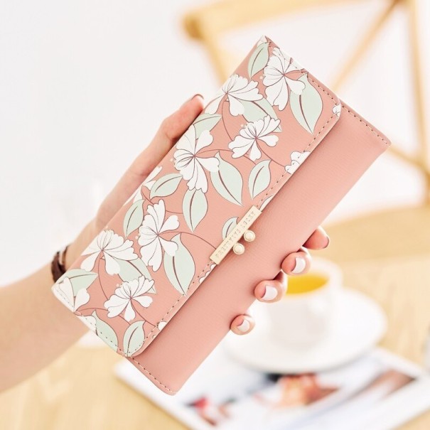 Portefeuille en cuir pour femmes avec des fleurs M261 vieux rose
