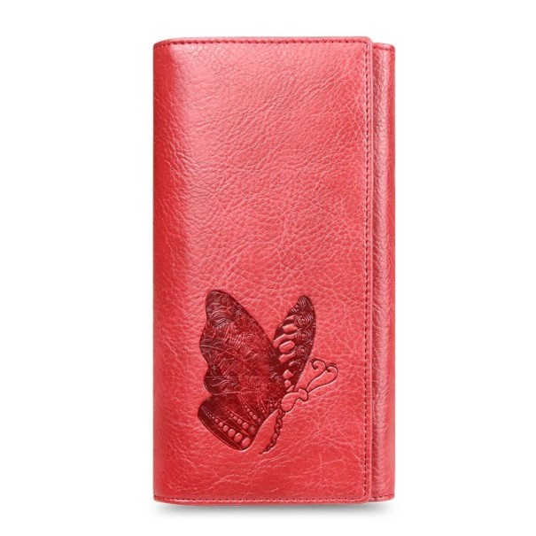 Portefeuille en cuir pour femmes avec papillon rouge