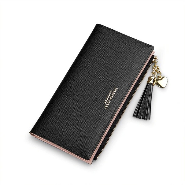 Portefeuille en cuir pour femmes avec pompon M153 noir