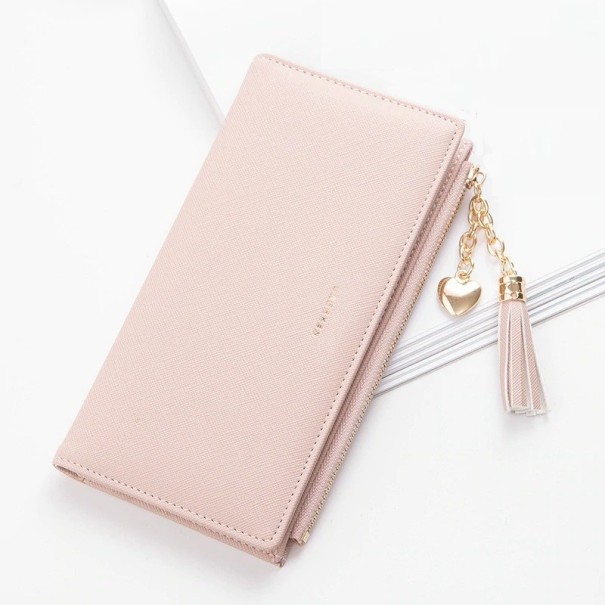 Portefeuille en cuir pour femmes avec pompon M153 rose