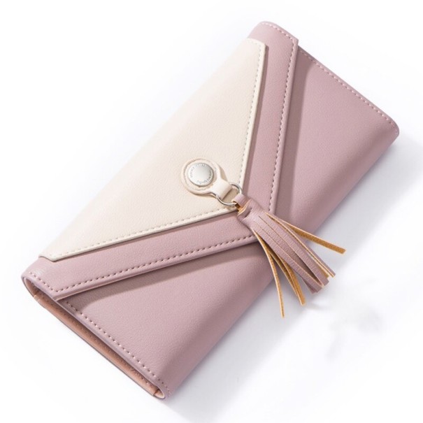 Portefeuille en cuir pour femmes avec pompon M190 vieux rose