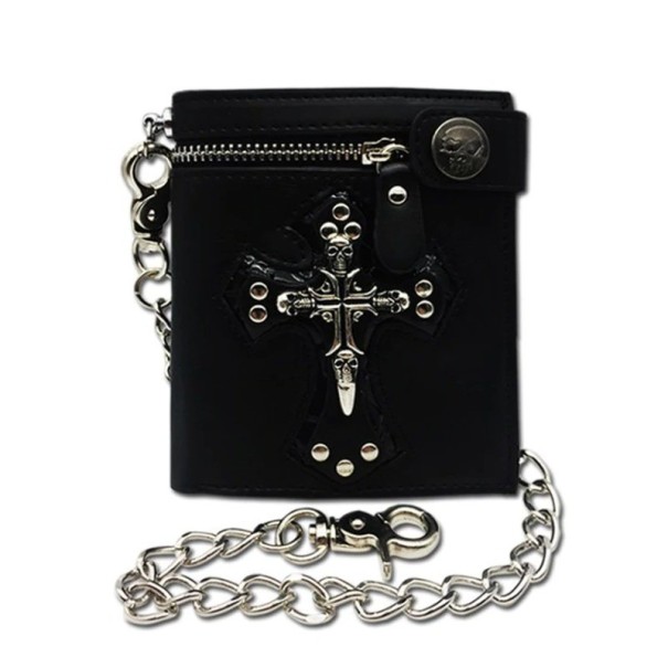 Portefeuille en cuir pour homme avec des crânes noir 1