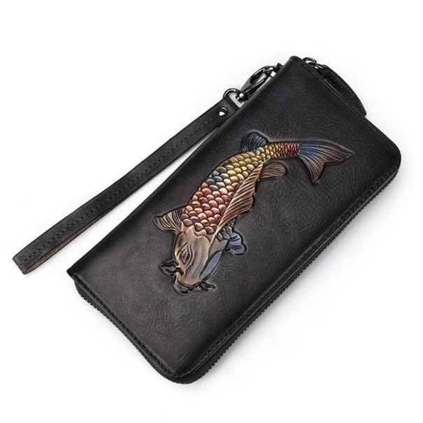 Portefeuille en cuir pour homme avec poisson noir