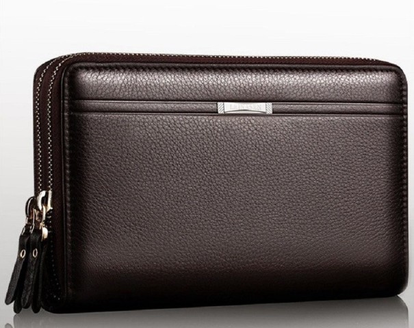 Portefeuille en cuir pour homme grand M443 marron foncé