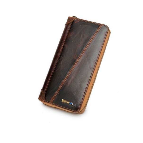 Portefeuille en cuir pour homme grand M633 marron foncé