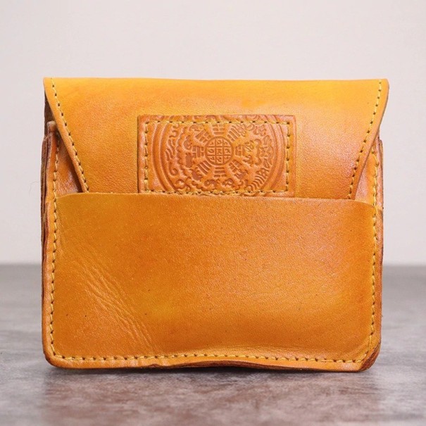 Portefeuille en cuir pour homme petit M639 jaune foncé