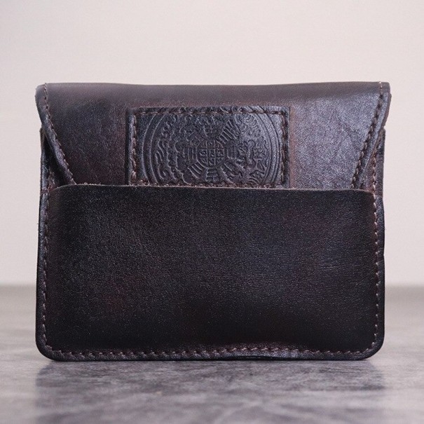 Portefeuille en cuir pour homme petit M639 marron foncé