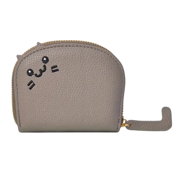 Portefeuille femme chat 10,5 x 8,5 x 2,5 cm en cuir PU multi-cartes, porte-monnaie tendance, joli porte-carte d'identité gris
