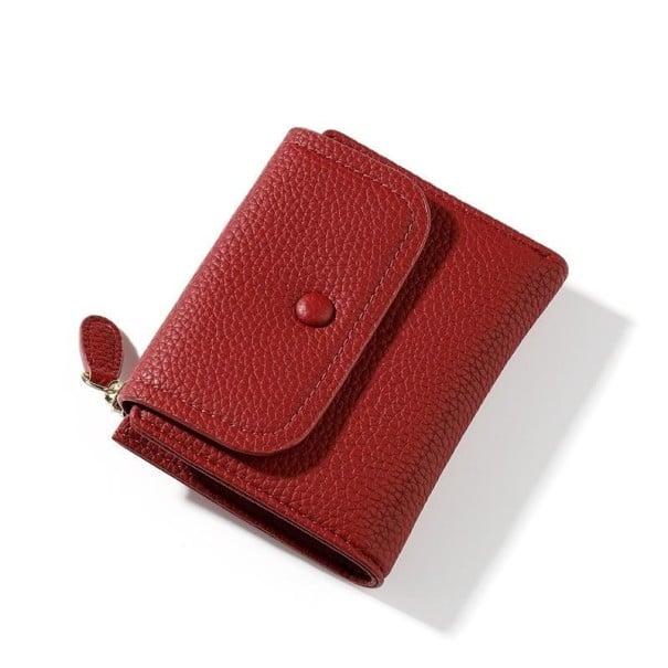 Portefeuille mini de voyage pour femmes avec surface grainée Rabat à bouton-pression Zip avec attache Cuir PU et polyester Dimensions 11,5 rouge