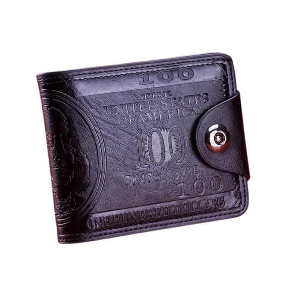 Portefeuille pliant pour homme 9,8 x 1,5 x 11,5 cm Motif 100 dollars Poche pour billets et cartes Portefeuille en cuir synthétique noir