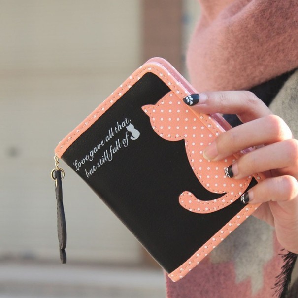 Portefeuille pour femmes avec imprimé de chat J2800 noir