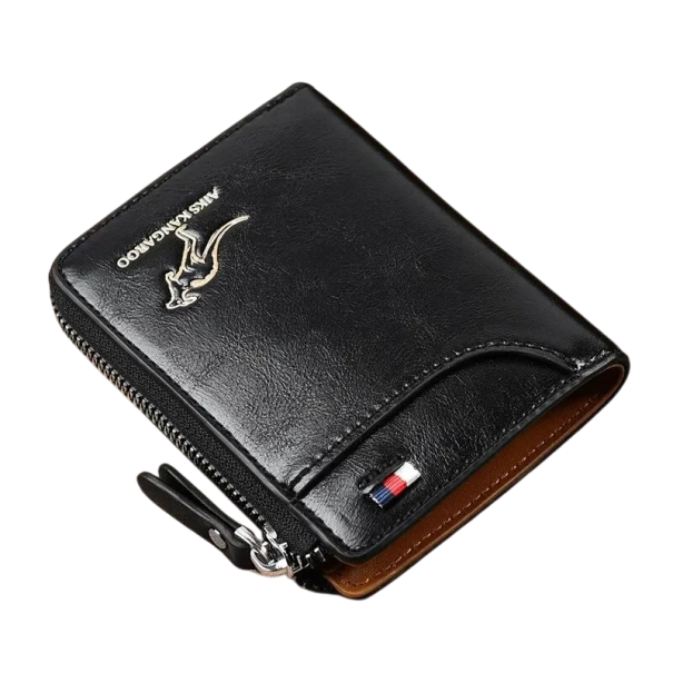 Portefeuille pour homme zippé 10 x 12 cm en cuir PU Couleurs neutres Compartiments pour cartes Compartiment avant Portefeuille compact et stylé pour homme noir