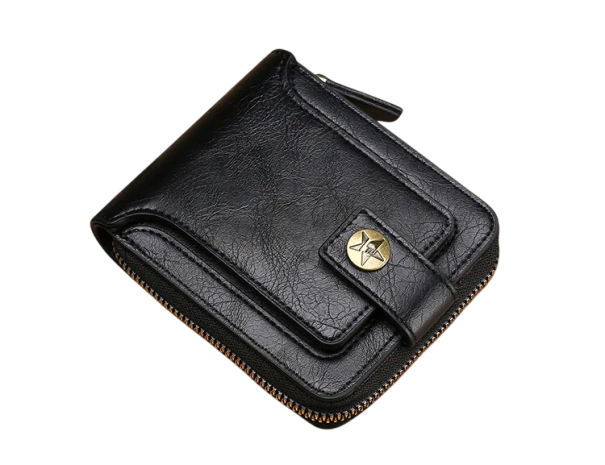 Portefeuille pour homme zippé 12 x 9,5 cm en cuir PU Couleurs neutres Poches pour cartes à pression Poche à monnaie Portefeuille élégant et pratique pour hommes noir