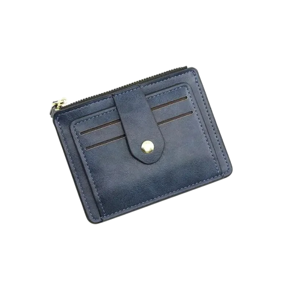 Portefeuille pour hommes 12 x 9,5 cm en cuir PU Couleurs neutres Compartiments pour cartes à pression Pochette à zip pour pièces Portefeuille élégant et pratique pour hommes bleu