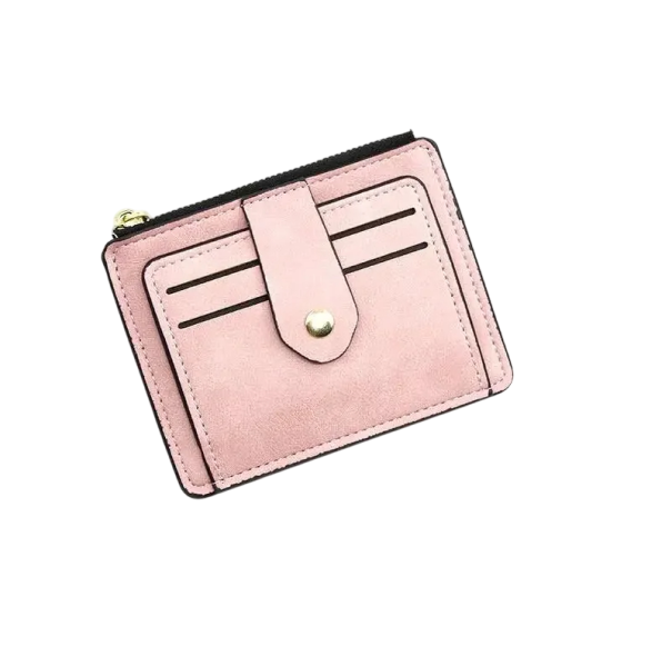 Portefeuille pour hommes 12 x 9,5 cm en cuir PU Couleurs neutres Compartiments pour cartes à pression Pochette à zip pour pièces Portefeuille élégant et pratique pour hommes rose