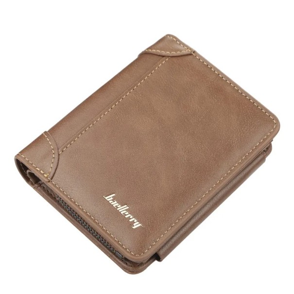 Portefeuille pour hommes en PU 12 x 10 cm Portefeuille pour cartes et documents avec poche à pièces zippée Accessoire élégant pour hommes marron clair