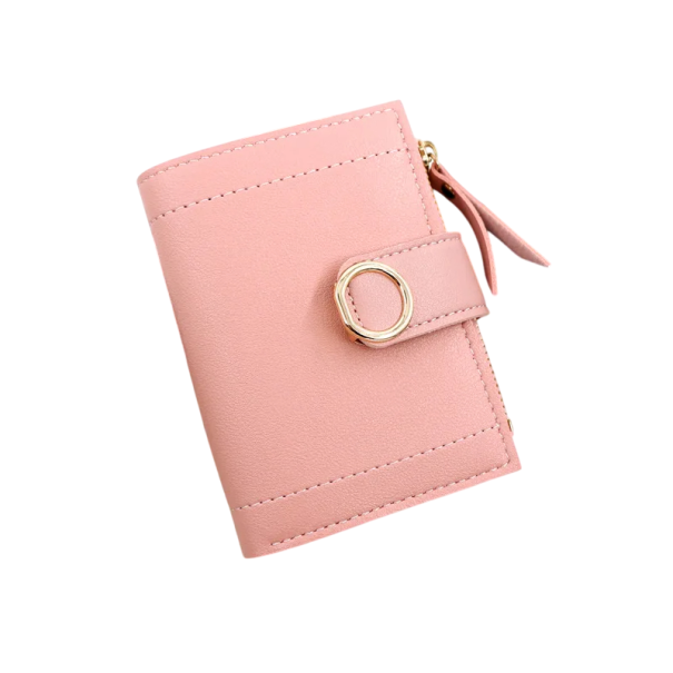 Portofel de dama din piele cu roata 12x9,5x2 cm, elegant si practic cu 6 sloturi pentru carduri, compartiment transparent, buzunar pentru monede si bancnote roz