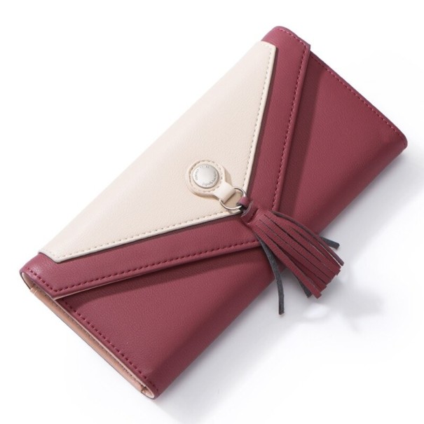 Portofel de piele pentru femei cu ciucure M190 burgundy
