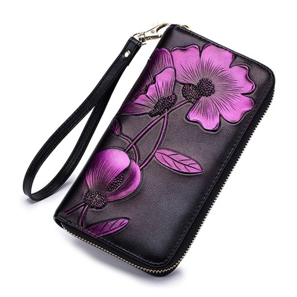 Portofel de piele pentru femei cu flori M311 violet