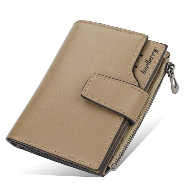 Portofel elegant cu 15 sloturi pentru carduri, un buzunar pentru monede cu fermoar și un compartiment pentru bancnote, dimensiuni 10 x 12,5 x 2 cm maro deschis