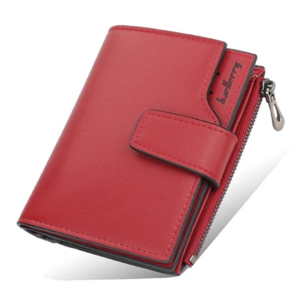 Portofel elegant cu 15 sloturi pentru carduri, un buzunar pentru monede cu fermoar și un compartiment pentru bancnote, dimensiuni 10 x 12,5 x 2 cm roșu