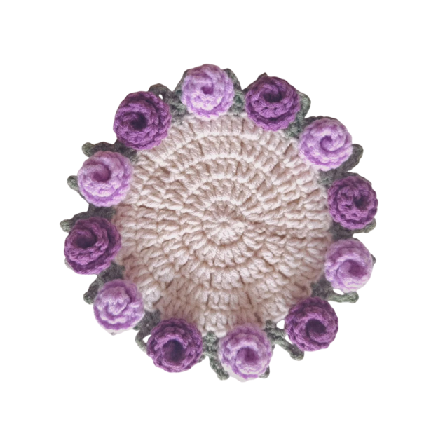 Posavasos de ganchillo hecho a mano con motivo de rosas Alfombrilla decorativa para taza Posavasos protector para la mesa para uso diario morado