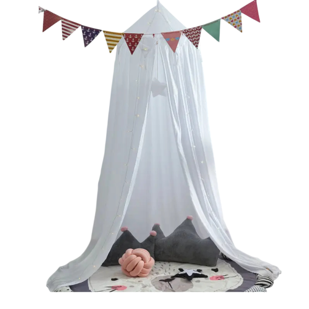 Postelový baldachýn závěsná síť nad postel výška 2,75 m průměr 65 cm polyester bavlna pro ložnici dětský pokoj dekorace bílá