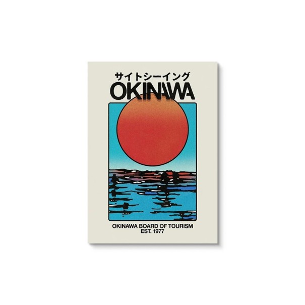Poster Apus de soare Okinawa 40x60 cm Stil retro de călătorie Artă japoneză pe pânză Decorațiune vintage pentru casă sau birou Fără ramă 1
