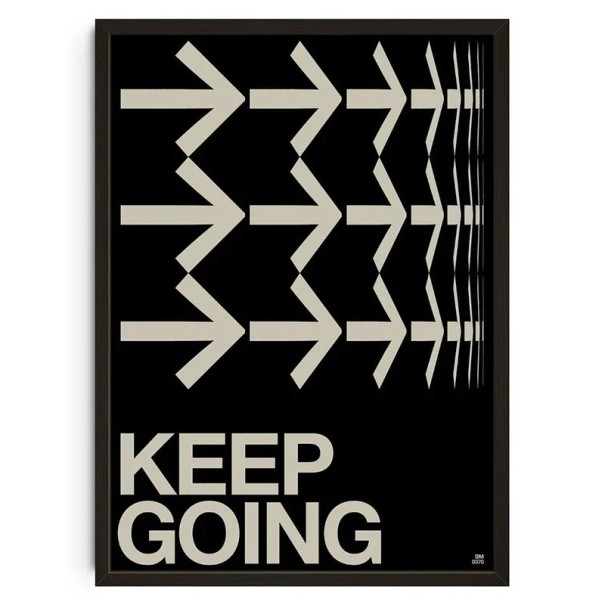 Poster artistic 50x70 cm KEEP GOING Imprimeu motivațional alb-negru cu săgeți Decor de perete minimalist modern Imprimeu pe pânză Fără ramă 1