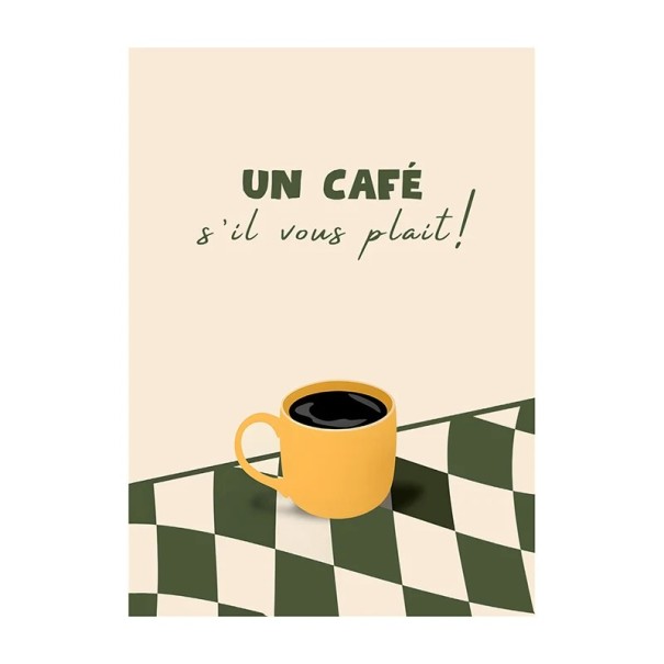 Poster da parete con tazza di caffè gialla 40 × 50 cm stampa su tela giallo verde beige immagine decorativa per appartamenti e caffè senza cornice 1