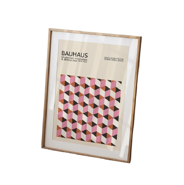 Póster de diseño 40 x 60 cm Bauhaus Cubos geométricos rosas Gráfica abstracta moderna Impresión en lienzo Decoración minimalista Sin marco 1