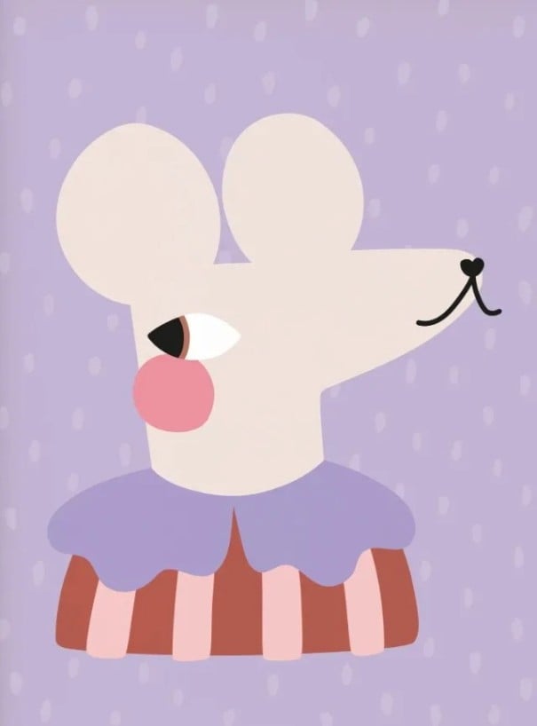 Poster de perete cu ilustrația unei șoareci 50x70 cm pânză fără ramă decorare violetă pentru perete în camera copiilor imagine modernă