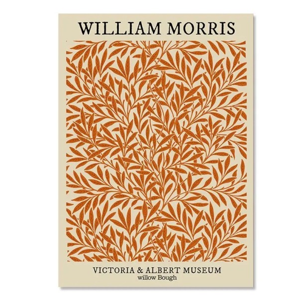 Póster decorativo para pared 30 x 40 cm William Morris Hojas de sauce Acento naranja Imagen vintage impresión en lienzo decoración de diseño sin marco 1