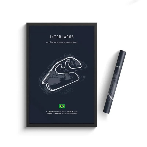 Póster del Circuito de Fórmula 1 de Interlagos, 30 x 40 cm, impresión en lienzo HD, sin marco, decoración de pared, pista de carreras, arte deportivo 1