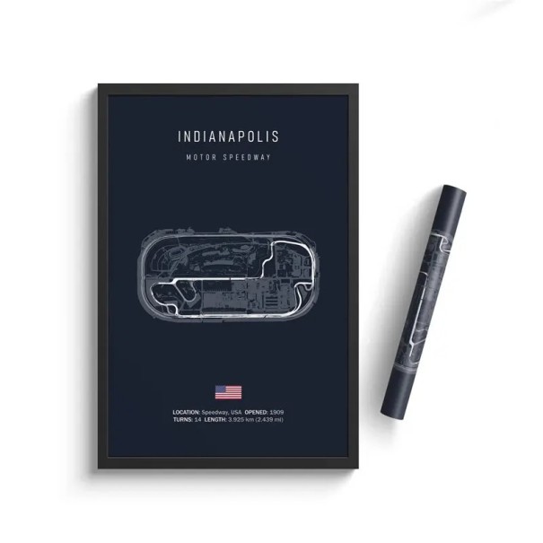 Poster Formel 1 Indianapolis Circuit, 30 x 40 cm, Wand-HD-Leinwand, rahmenlose Dekoration, Rennstrecke, Wohnzimmer, Heimkunst 1