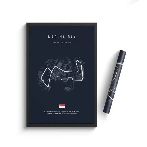 Poster Formula 1 Circuitul Marina Bay 30x40 cm HD Canvas Print Decorațiune de perete fără ramă Cursă nocturnă Artă sportivă modernă 1