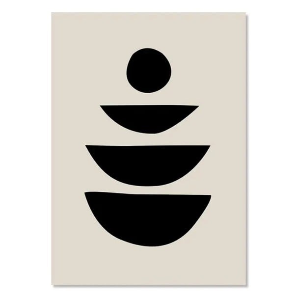 Póster geométrico de pared medios círculos 30 × 40 cm impresión en lienzo negro-beige minimalista decoración abstracta para interiores sin marco 1