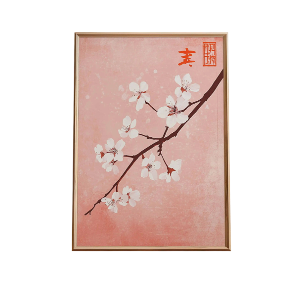 Póster suave de parede ramo de sakura motivo japonês 20 × 30 cm impressão em tela rosa branca decoração de interior sem moldura 1
