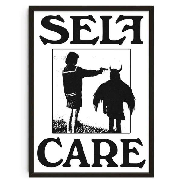 Poster Vintage Self Care 50x70 cm Arte psicologico astratto Stampa in bianco e nero Figura e ombra Senza cornice Decorazione Camera da letto 1