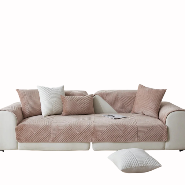 Potah na pohovku a přehoz na sedačku Protiskluzová úprava 70 x 180 cm Měkký křišťálový samet Prošívaný design Do obývacího pokoje starorůžová