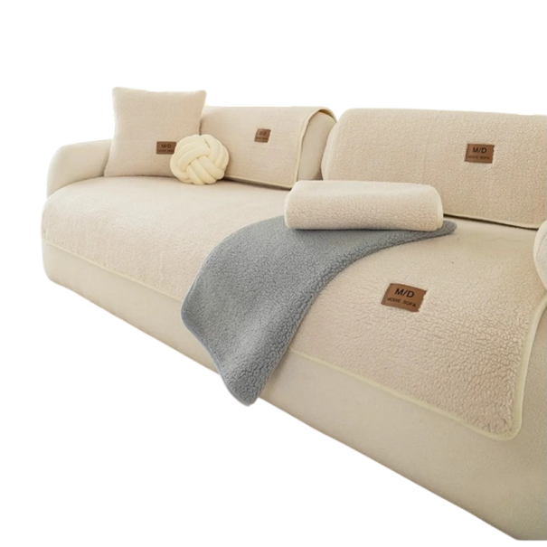 Potah na pohovku protiskluzový 70 x 150 cm sherpa fleece pratelný v pračce měkký ochranný návlek na sedačku do obývacího pokoje krémová