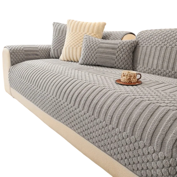 Potah na pohovku protiskluzový 90 x 240 cm fleecový žakárový vzor pratelný ochranný přehoz na sedačku a gauč do obývacího pokoje šedá