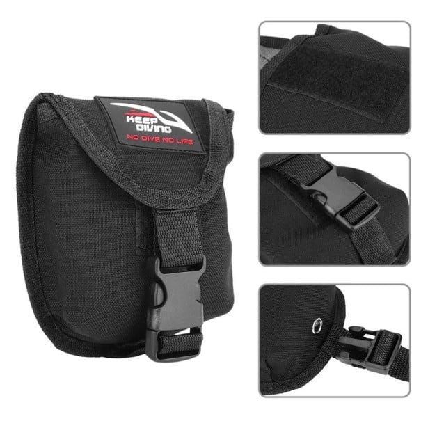 Potápačská kapsa na opasek KEEP DIVING Vodotesná s rýchloupínacou prackou na záťaž 2 kg 13 x 13 x 5 cm Nylon 1000D s TPU Pre opasok 5 cm čierna