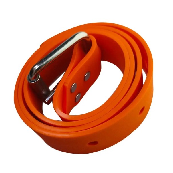 Potápěčský zátěžový pásek 1,3 m Silikonový pásek šířka 45 mm tloušťka 4 mm Nerezová přezka pro pás 80–115 cm Spearfishing Freediving oranžová