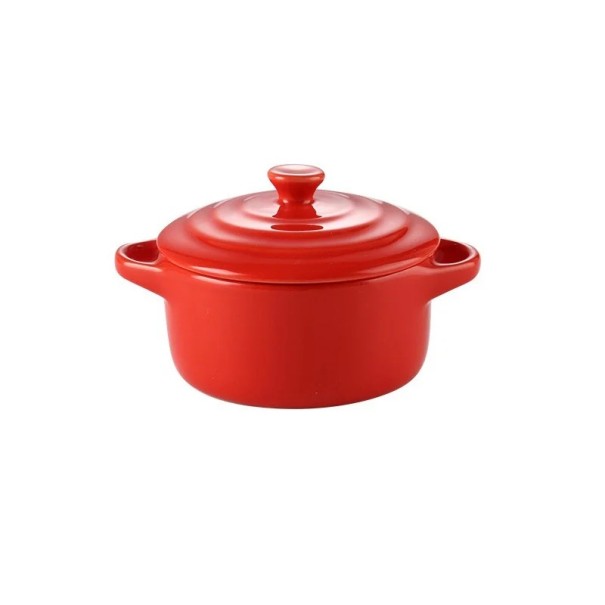 Pote de cerâmica com tampa e pegas 230 ml 13 × 7,5 × 9,8 cm recipiente compacto para preparação e serviço de pratos vermelho