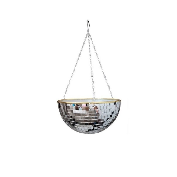 Pots de fleurs suspendus boule disco argenté XL