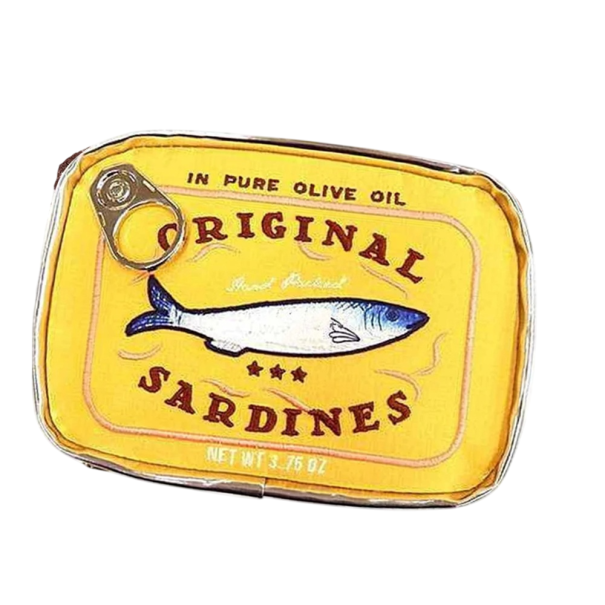 Pouch cosmetic cu sardine conservate 17,5 x 11,5 x 4,5 cm Geantă de călătorie pentru femei din PU cu fermoar Pouch creativ drăguț pentru toaletă pentru vacanță galben